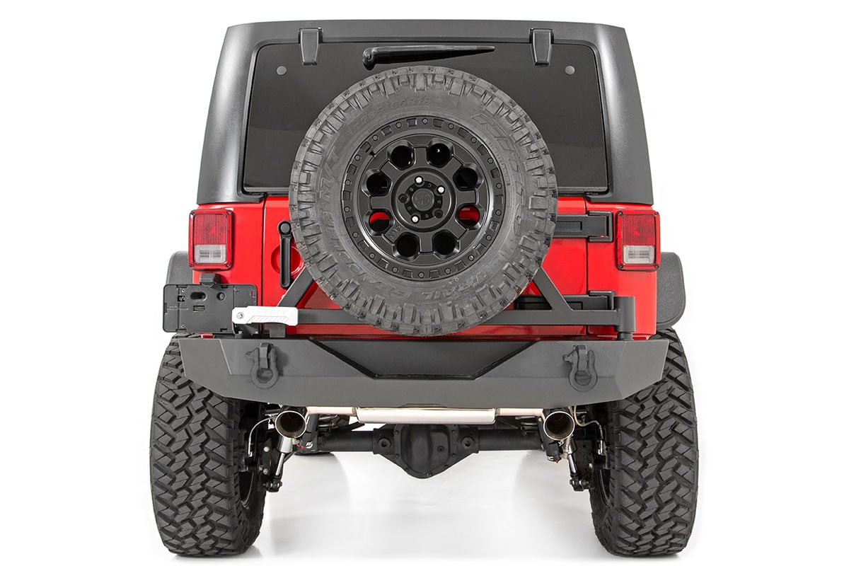 Jeep Wrangler Rear Bumper - Rough Country - Rock Crawler with Tire Carrier - Satin Black - '07-'18